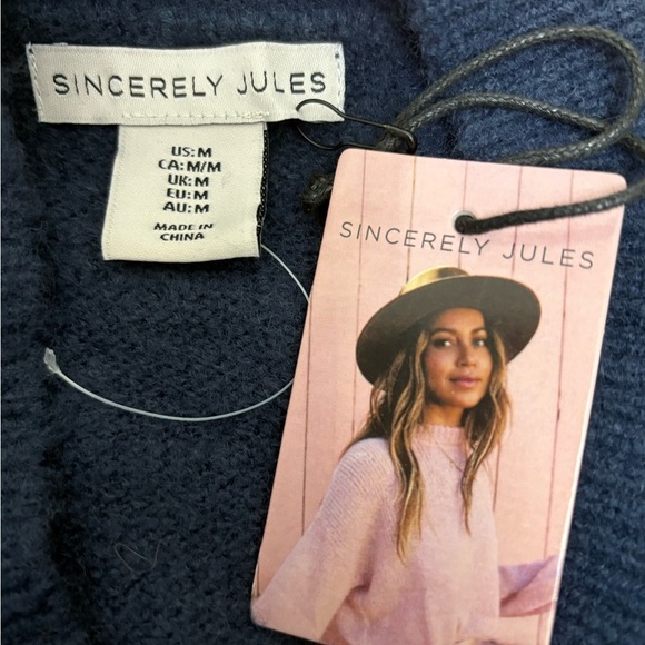 NWT Sincerely Jules Navy Cream Wide Stripe Chunky Cropped Knit Sweater | Size M - Picture 7 of 9